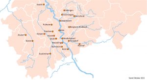 Grafische Übersichtskarte über die Mitglieder-Städte des Abwassernetzwerk Rheinland